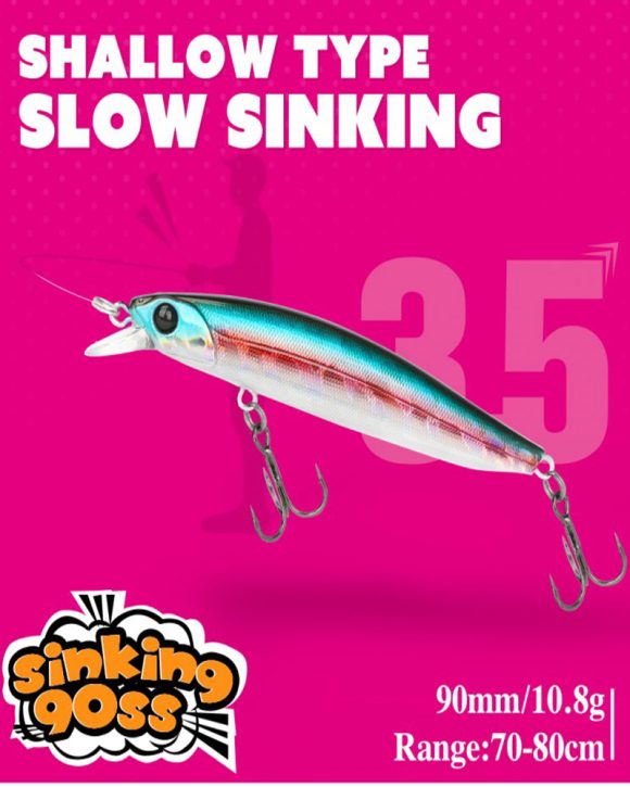 TSURINOYA 90SS Slow Sinking Minnow 90mm 10.8gr