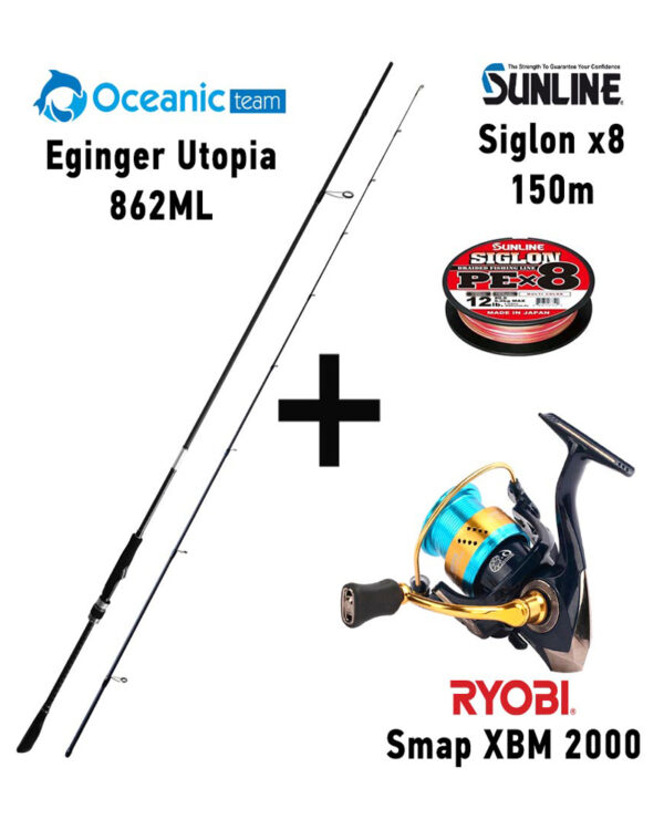 Combo Eging Oceanic Team Eginger Utopia 862ML + Ryobi Smap XBM + Sunline Siglon Braided Fishing Line x8 150m Multicolor