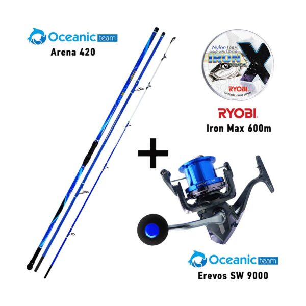 Combo Surf Casting Oceanic Team Arena 420 + Oceanic Team Erevos SW 9000 + Ryobi Iron Max 600m Combo Surf Casting Oceanic Team Arena 420 + Oceanic Team Erevos SW 9000 + Ryobi Iron Max 600m