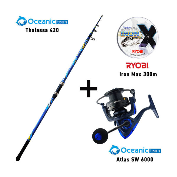 Combo Surf Casting Oceanic Team Thalassa 420 + Oceanic Team Atlas SW 6000 + Ryobi Iron Max 600m Combo Surf Casting Oceanic Team Thalassa 420 + Oceanic Team Atlas SW 6000 + Ryobi Iron Max 600m